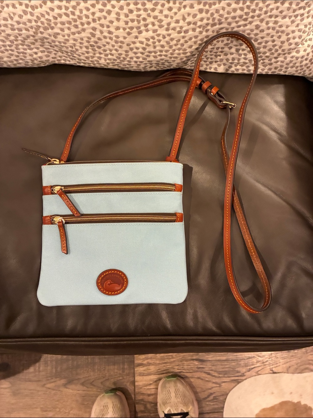 Dooney & Bourke Light Blue Crossbody with Brown Trim
